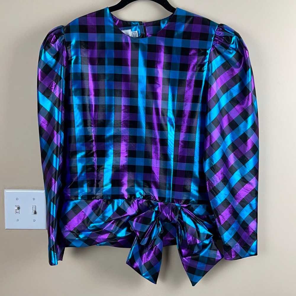 Vintage Glam Metallic Plaod Blouse 80s - image 1