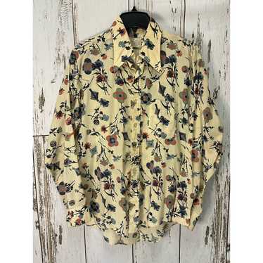 Vintage 70s Kmart Floral Button Up Shirt Light Tan - image 1