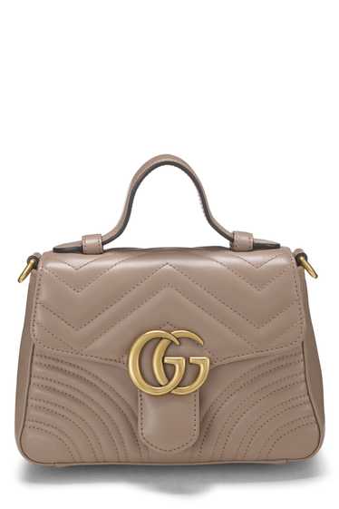 Beige Leather GG Marmont Top Handle Bag Mini