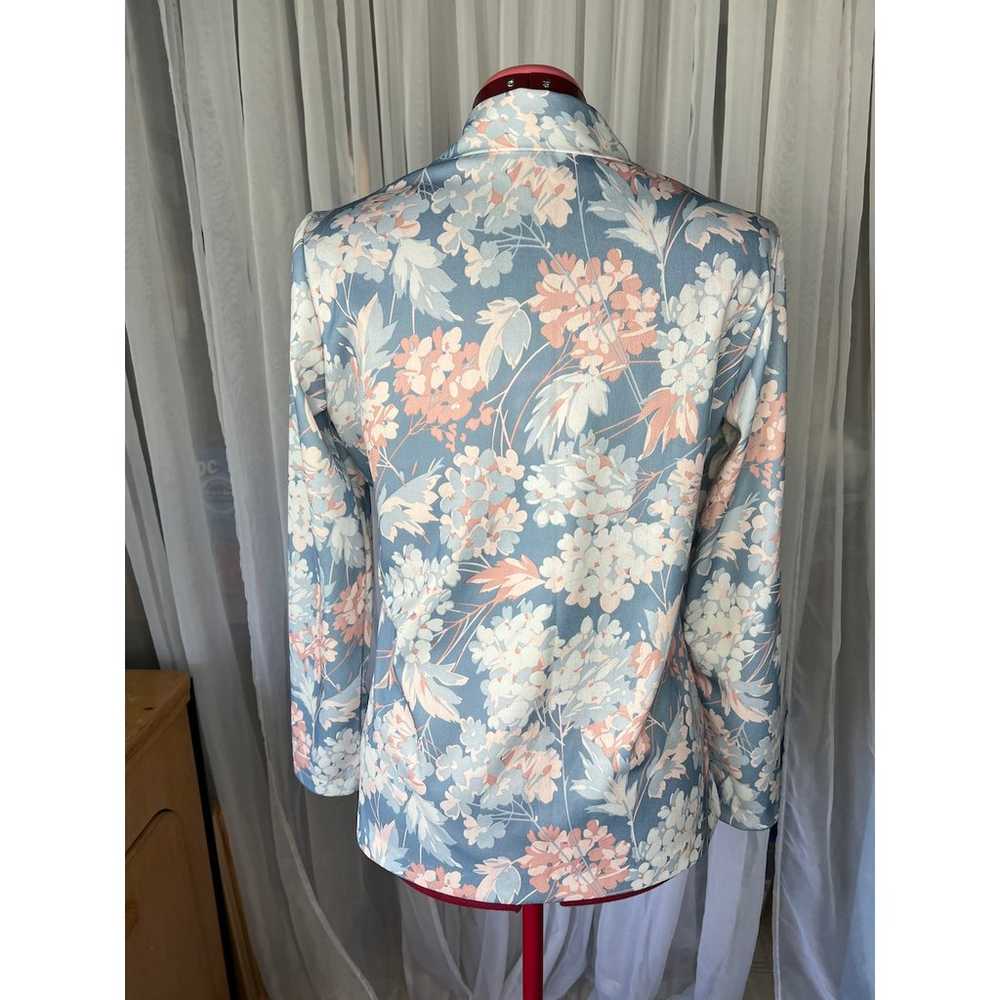 Blouse floral 1970s button up blue pink pastel - image 3