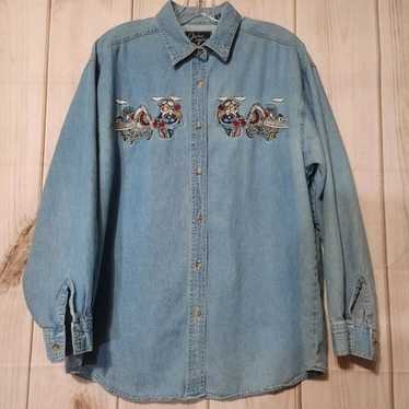 Quizz Again Blouse Ladies Large Vintage Chambray … - image 1