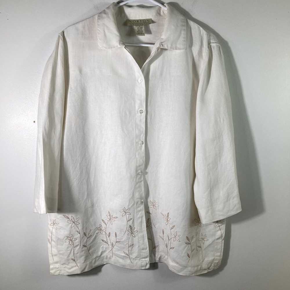 Womens Vintage Norton McNaughton Linen Embroidere… - image 1