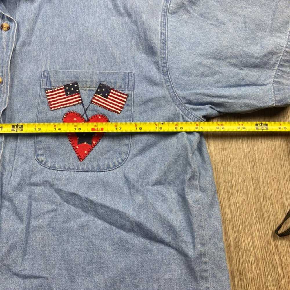 Patriotic American Flag denim collard short sleev… - image 4