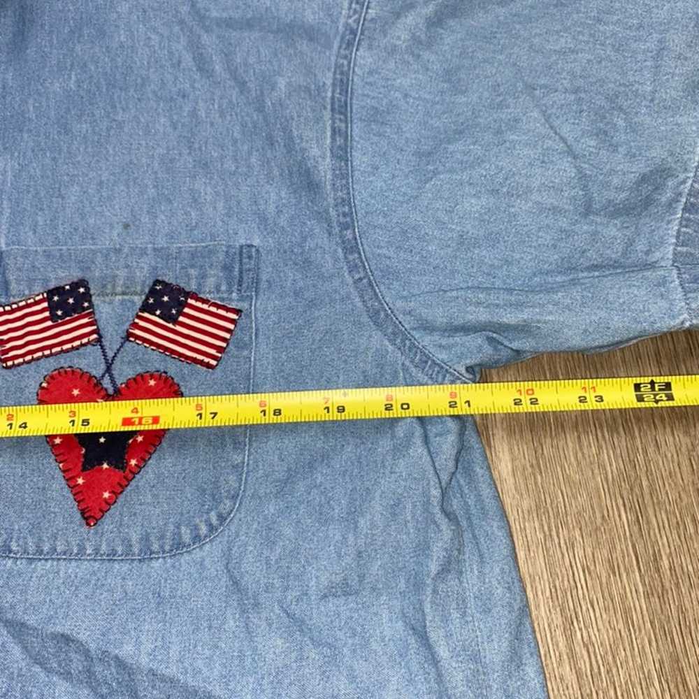 Patriotic American Flag denim collard short sleev… - image 5