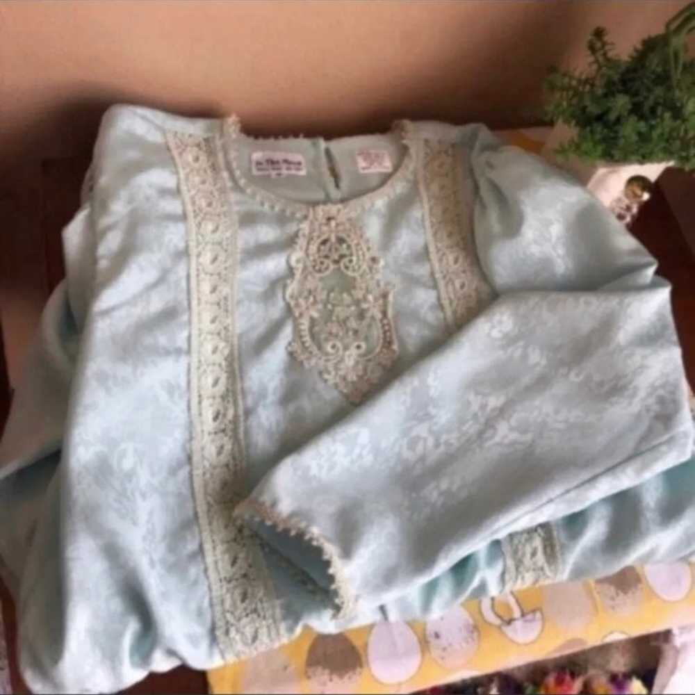 Vintage mint blue lace peasant top - image 2