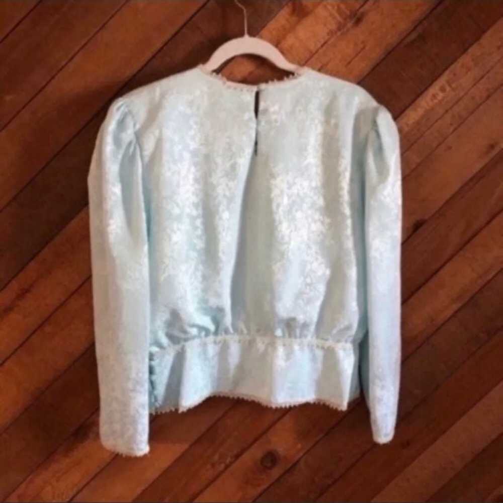 Vintage mint blue lace peasant top - image 4