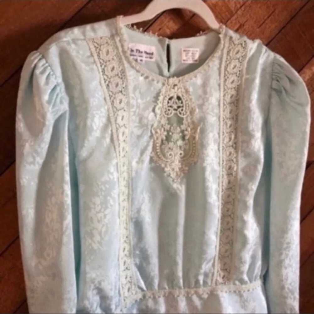 Vintage mint blue lace peasant top - image 9