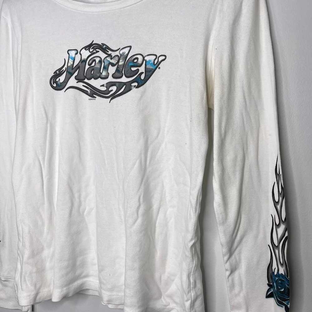 Vintage Harley Davidson Blue Flame Long Sleeve Top - image 2