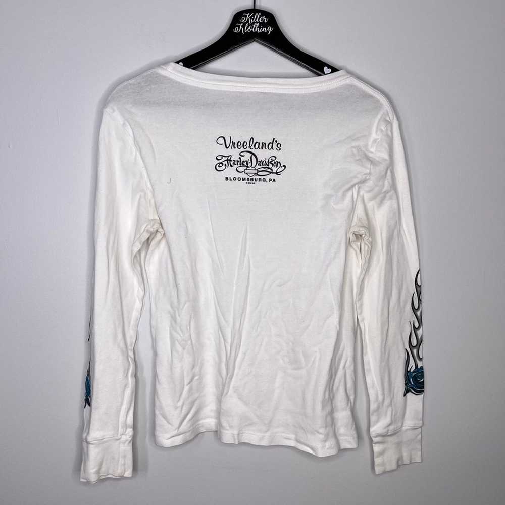 Vintage Harley Davidson Blue Flame Long Sleeve Top - image 3