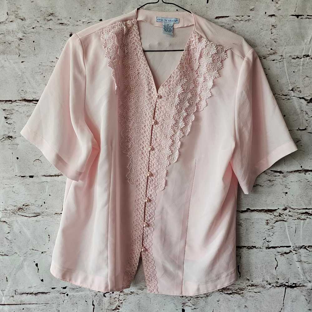 Vintage 80s Ship N Shore Women's Blouse Top Pink … - image 2