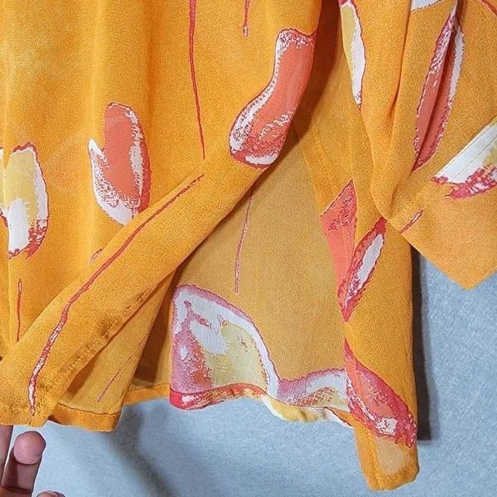 Delores Bell Bright Orange Floral Semi Sheer Butt… - image 6