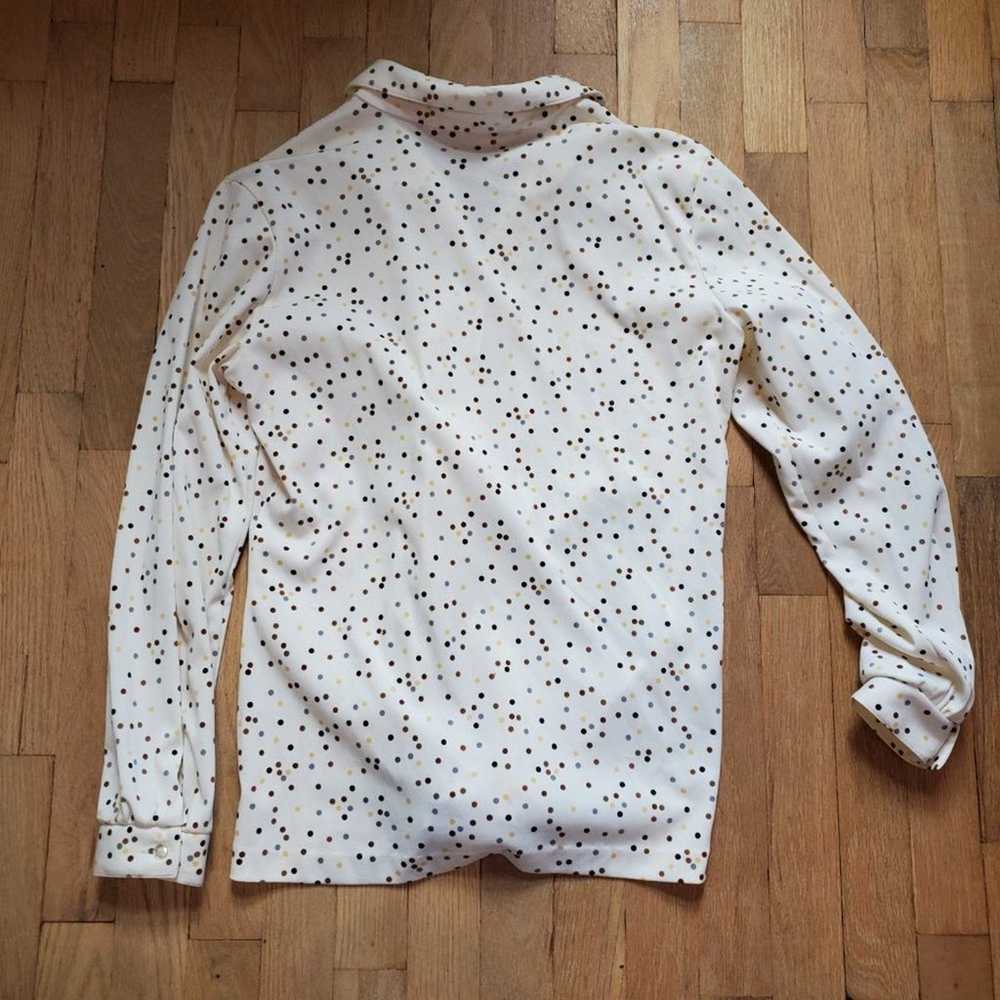 Vintage 60s 70s Ivory Polka Dot Long Sleeve V Nec… - image 2