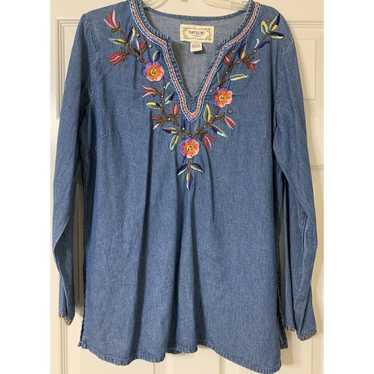 Vintage Tantrums Boho Denim Embroidered And Beade… - image 1