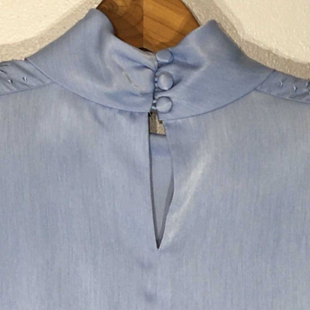 80s Ice Blue High Neck Blouse with Shoulder Pearl… - image 11