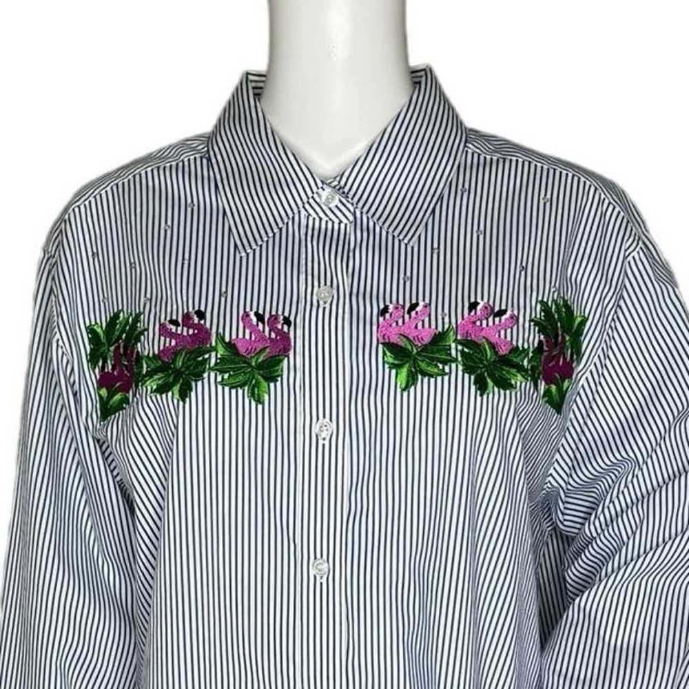 Quacker Factory Shirt Womens Large Blue White Str… - image 5