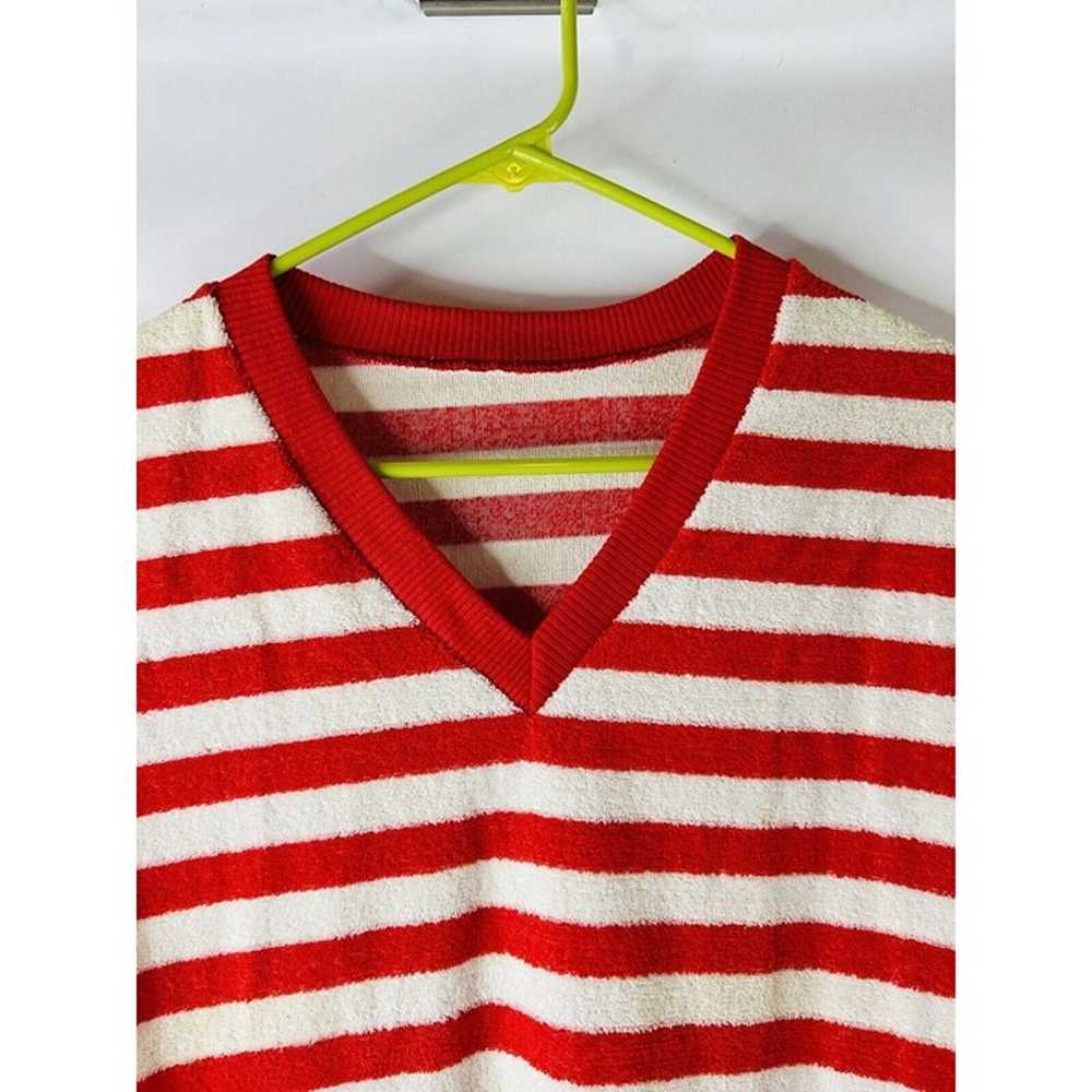 VTG 70s Womens Large Terry Cloth Striped Baggy T … - image 2