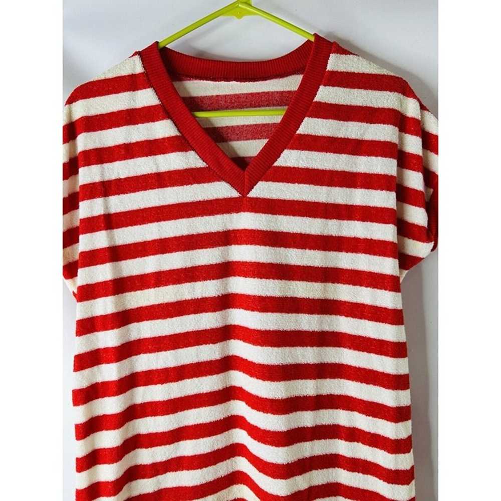 VTG 70s Womens Large Terry Cloth Striped Baggy T … - image 3