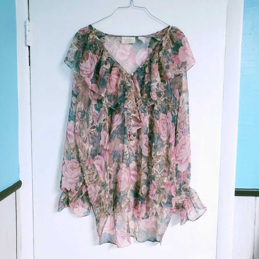 Victoria's Secret Vintage V Neck Floral Ruffle Sh… - image 1