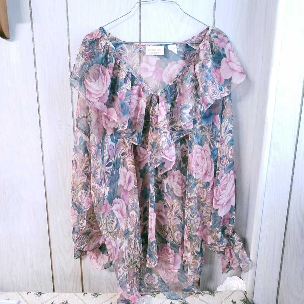 Victoria's Secret Vintage V Neck Floral Ruffle Sh… - image 3