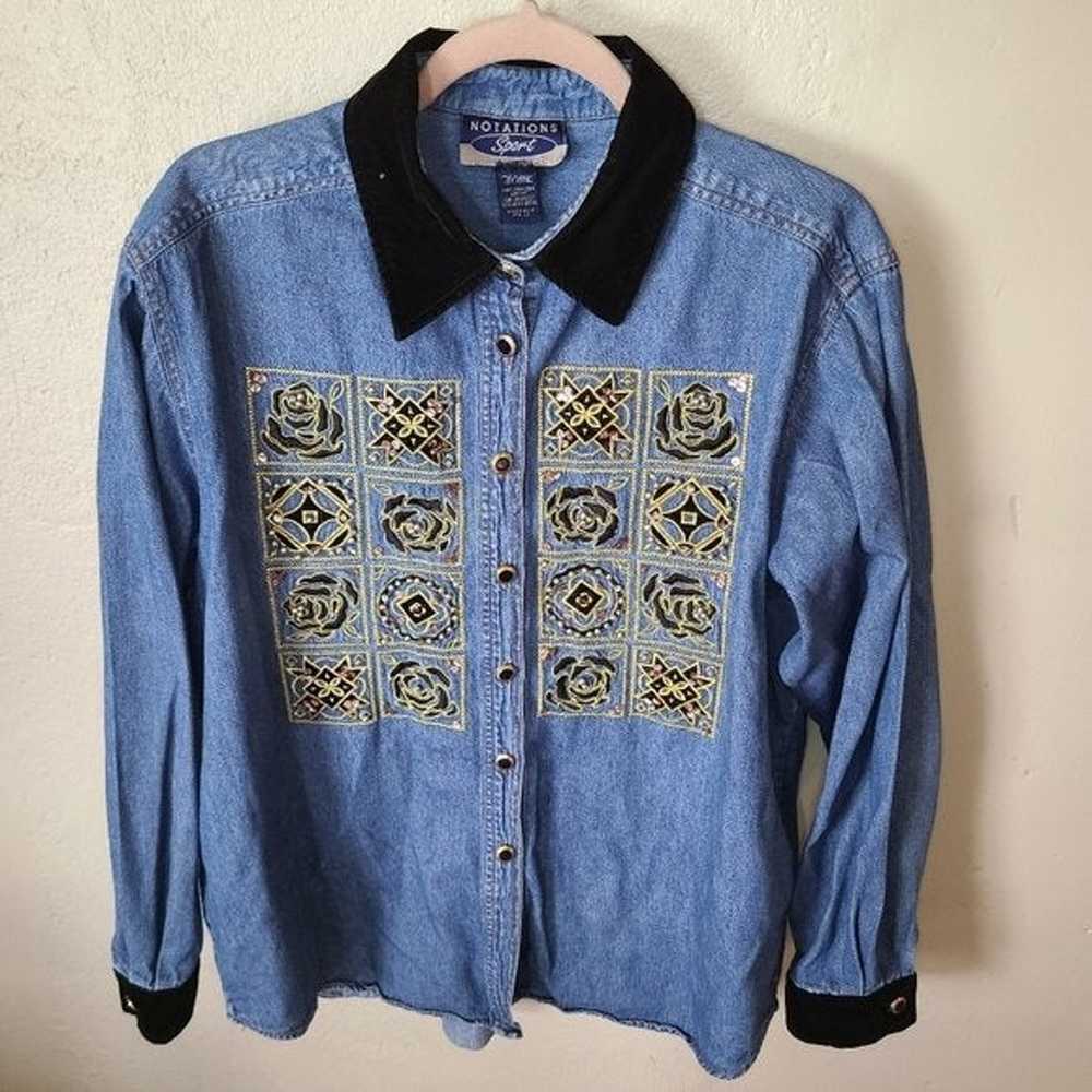 Vintage Denim Button Down with Velvet Collar - image 1