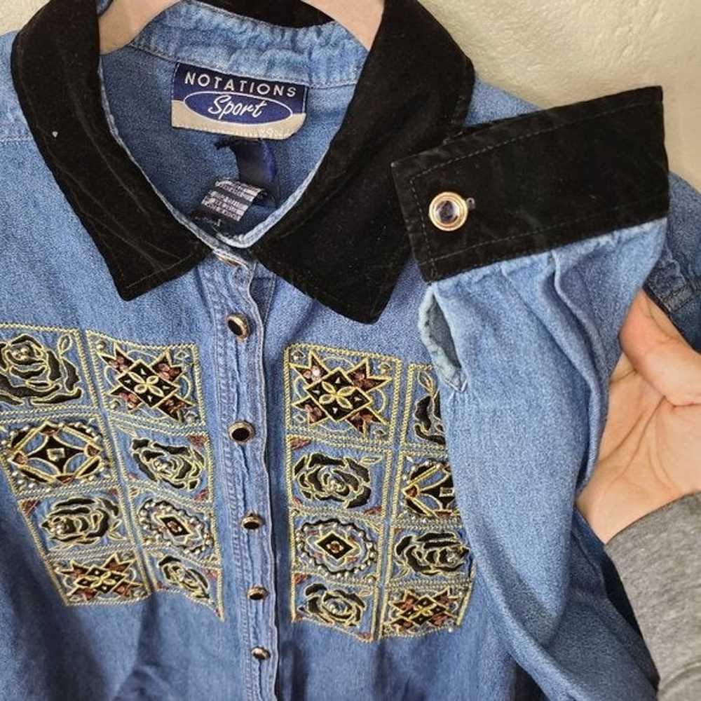 Vintage Denim Button Down with Velvet Collar - image 3