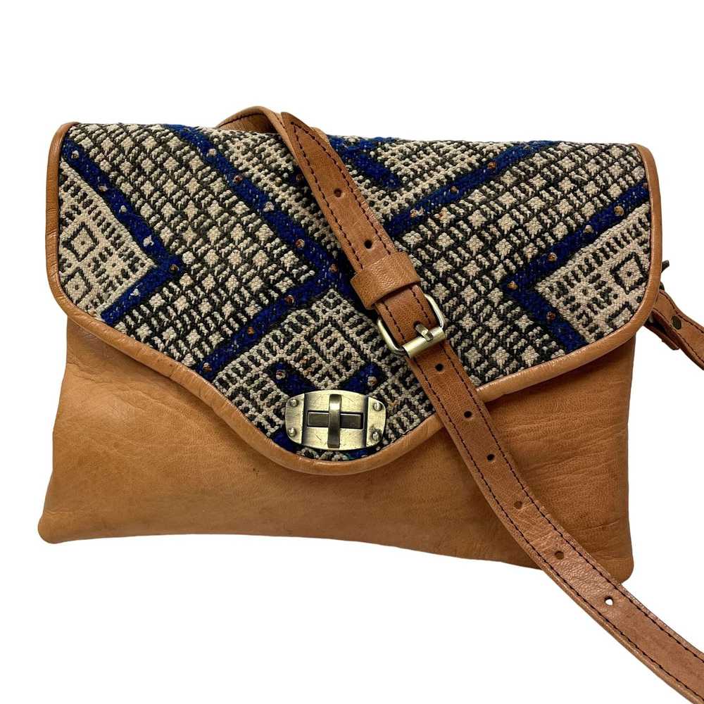 Unkwn 70's Geometric Leather Handbag Shoulder WES… - image 1