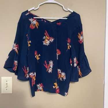 Madewell Womens Navy Blue Pink Silk Ruffle-Sleeve… - image 1