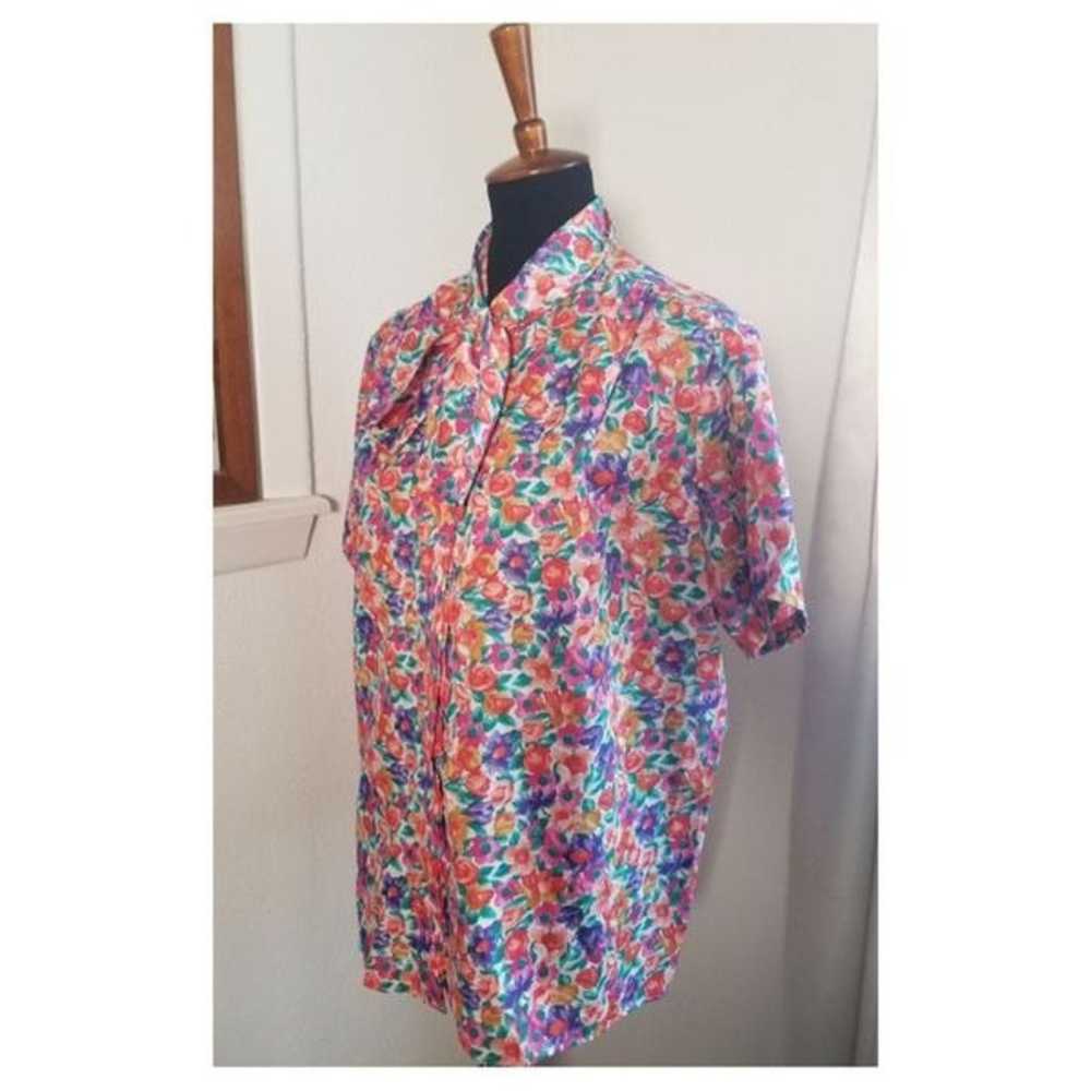 Vintage 1980's Floral Button Up Tie Neck - image 3