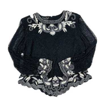 VTG 90s Pearl Beaded Silk Top Blouse - image 1