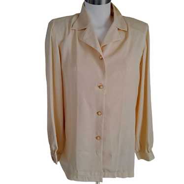 Vintage 80s Blouse Butter Yellow Pearl Gold  Butt… - image 1