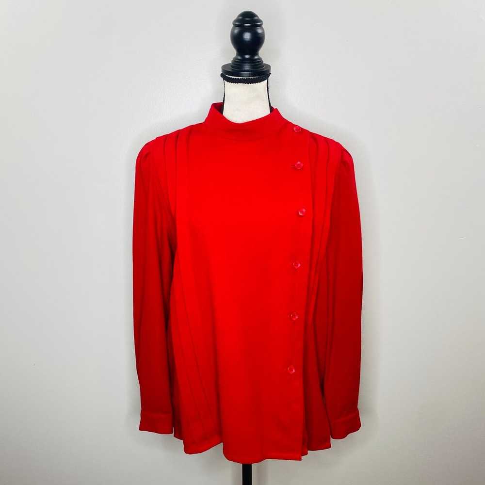 Vintage Pleated Wool Blouse Womens 14 Mock Neck L… - image 1