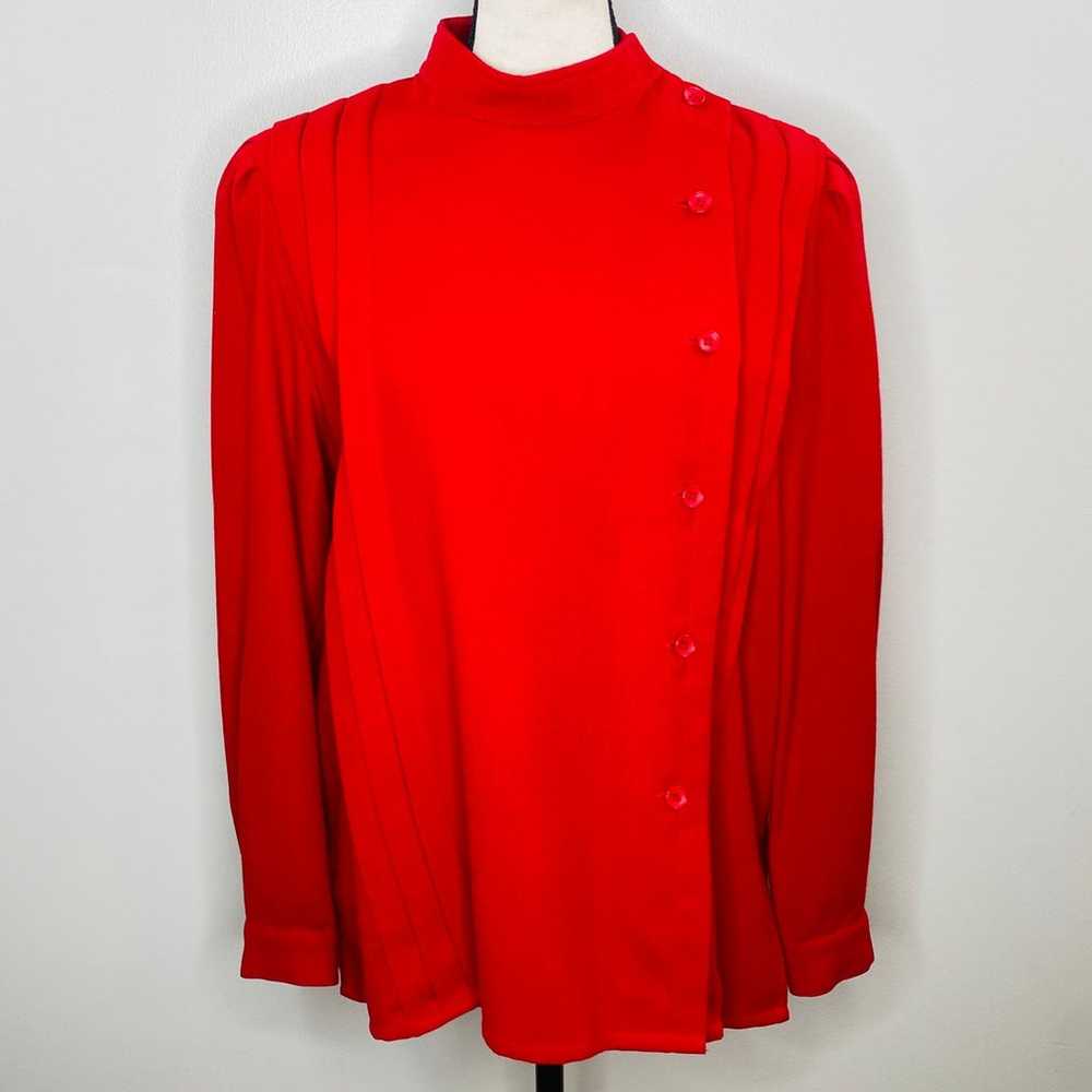 Vintage Pleated Wool Blouse Womens 14 Mock Neck L… - image 2