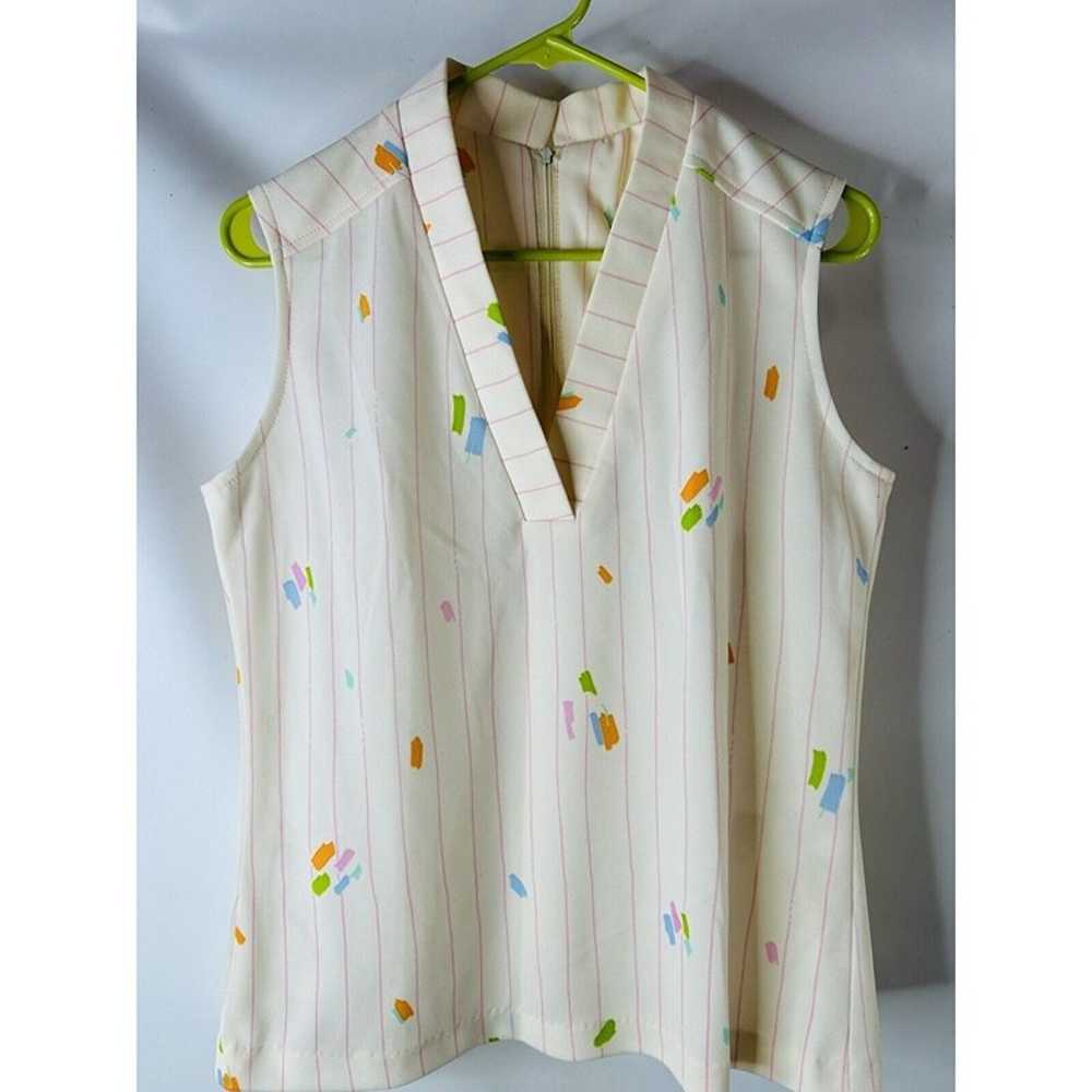 VTG 70s Womens Large 14 Confetti Stripe Sleeveles… - image 3