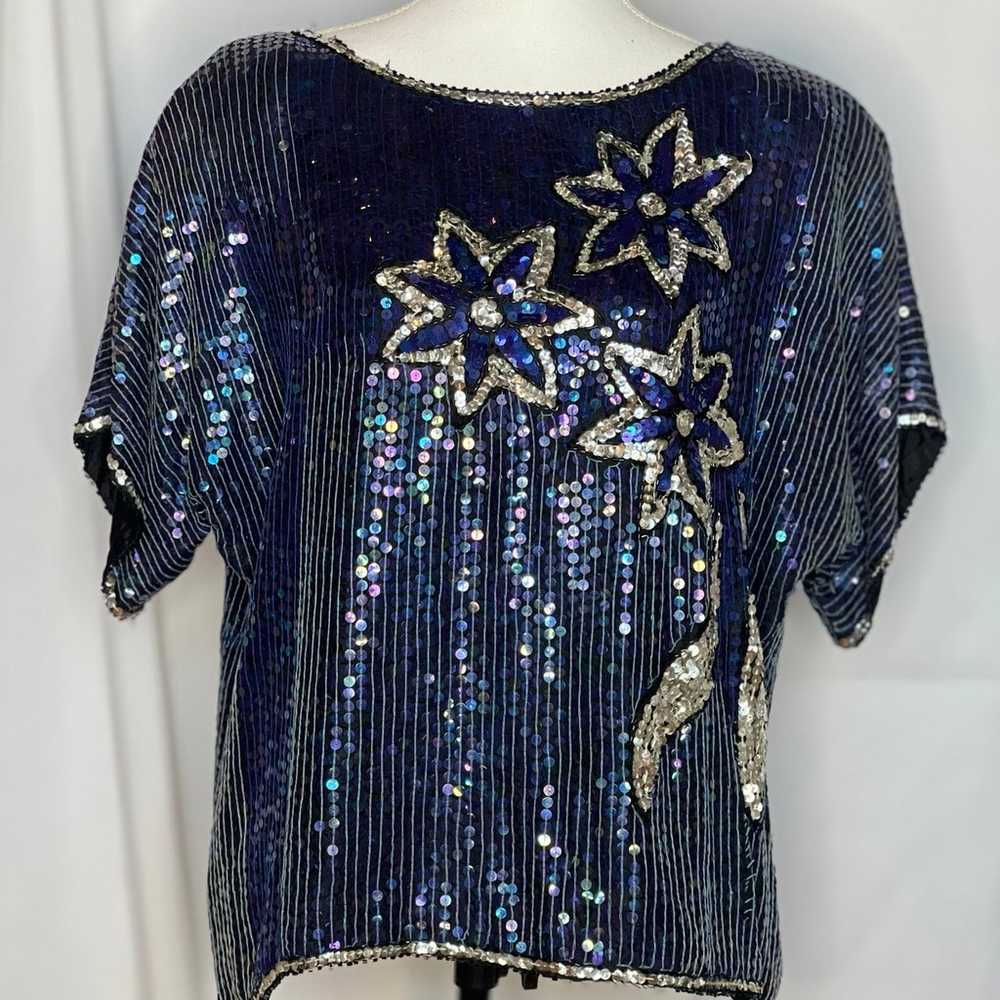 Sequin top - vintage beaded top - size large - si… - image 11