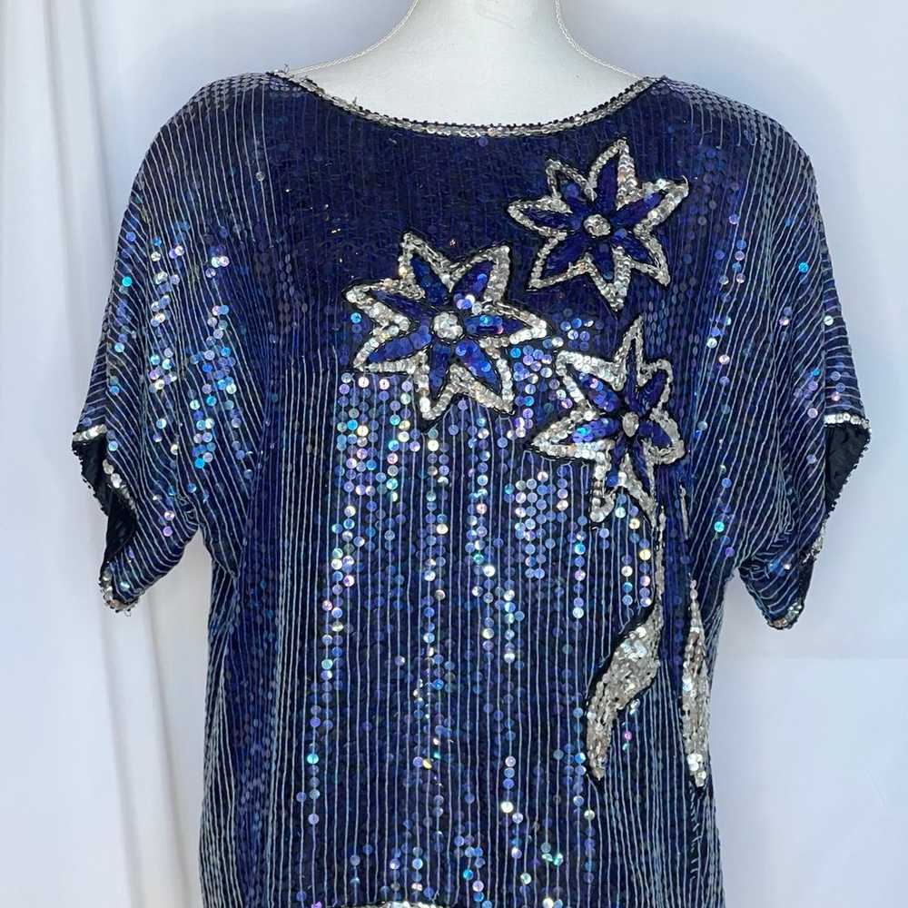 Sequin top - vintage beaded top - size large - si… - image 1