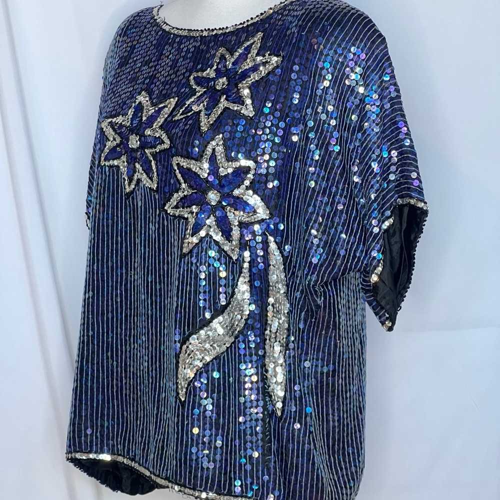 Sequin top - vintage beaded top - size large - si… - image 2