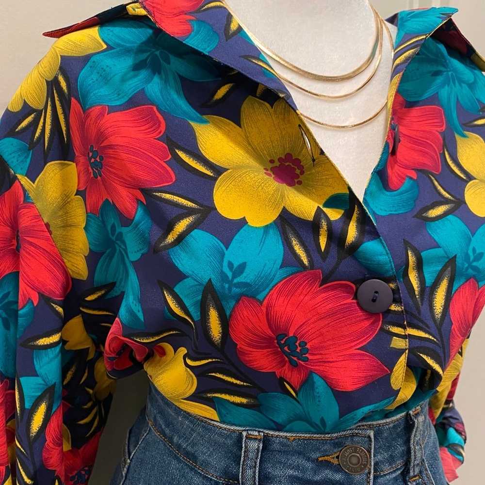 VTG Retro 80s 90s Notations Bold Colorful Floral … - image 2