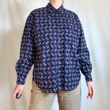 Men’s rare 90’s vintage color block printed Western chambray cheapest button up Large ove