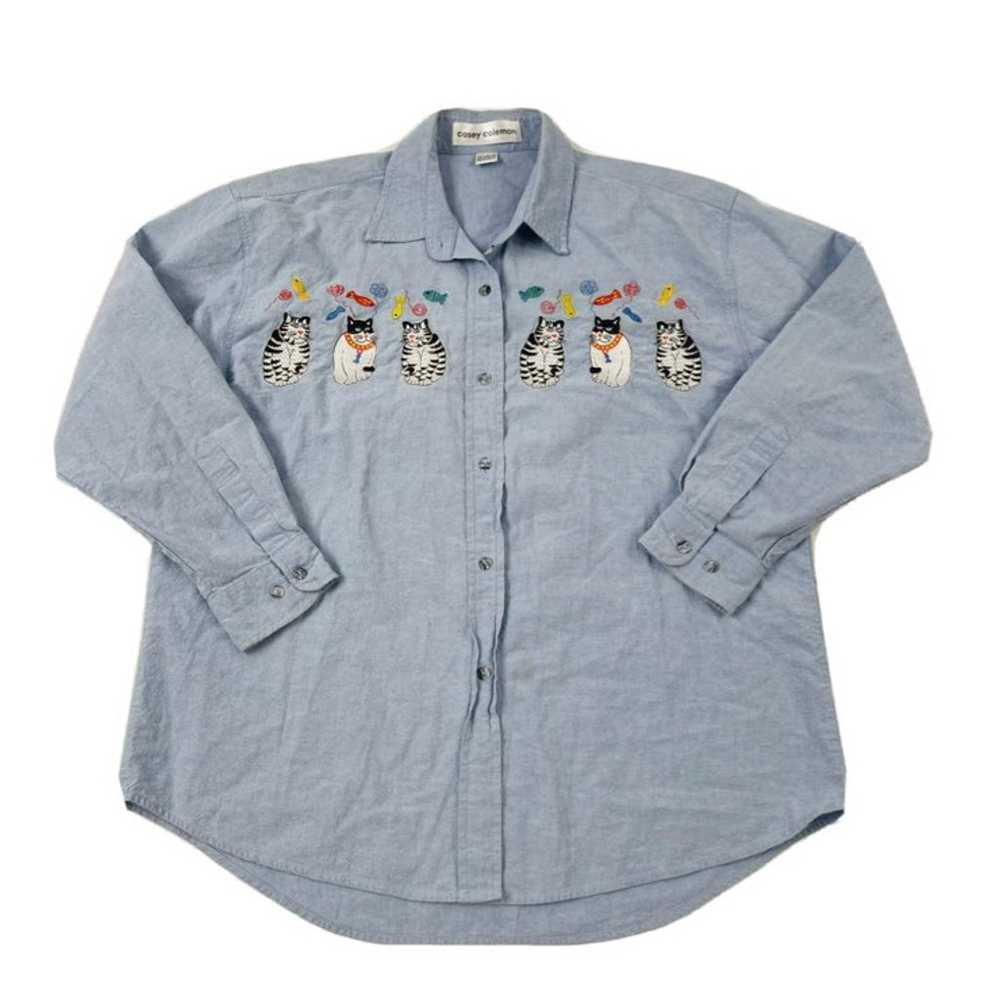 Vintage 90s Kitty Cat Lady Button Shirt - image 1