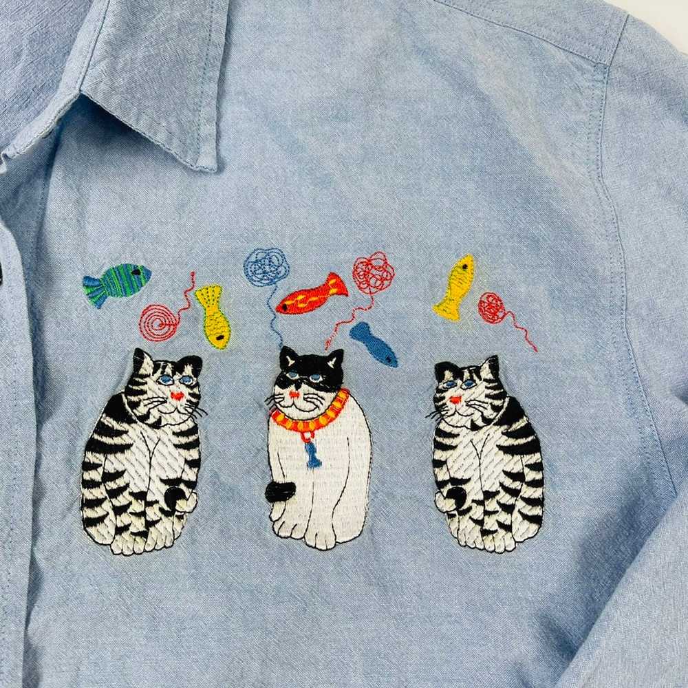 Vintage 90s Kitty Cat Lady Button Shirt - image 5