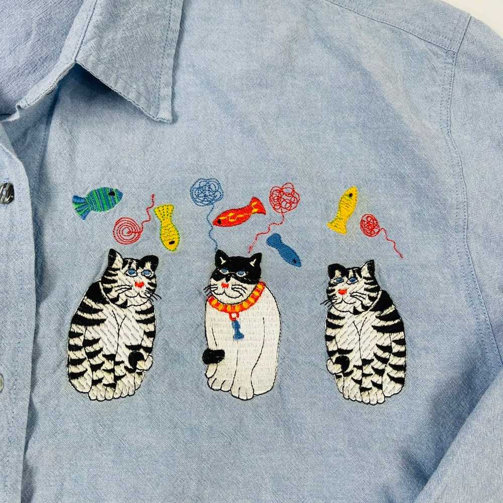 Vintage 90s Kitty Cat Lady Button Shirt - image 6