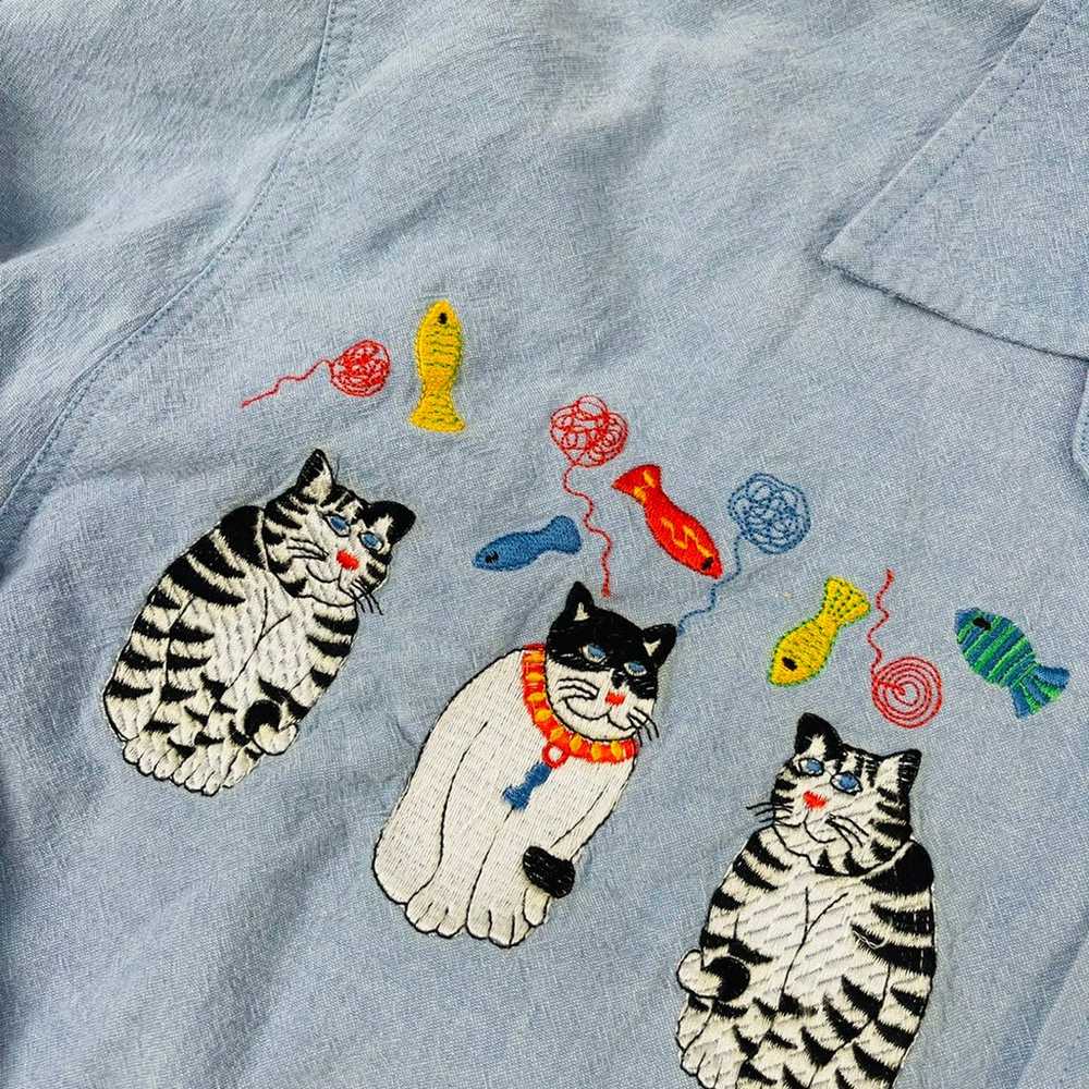 Vintage 90s Kitty Cat Lady Button Shirt - image 7