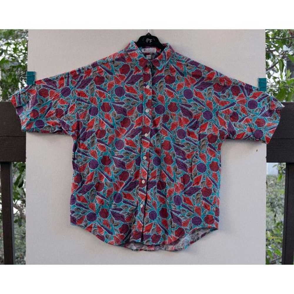 Vintage 90s Y2K Columbia Top Sea Shell Button Dow… - image 1