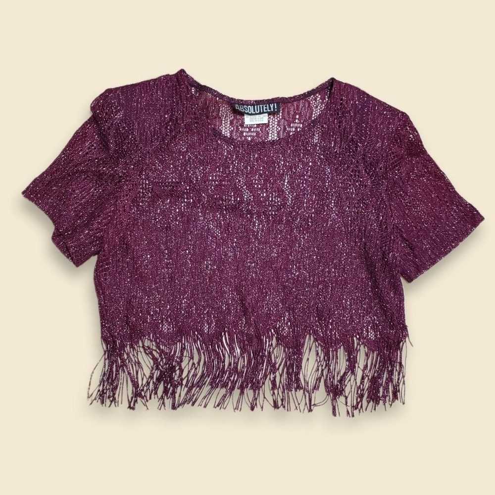 90s Coastal Cowgirl Boho Plum Sheer Metallic Top … - image 1