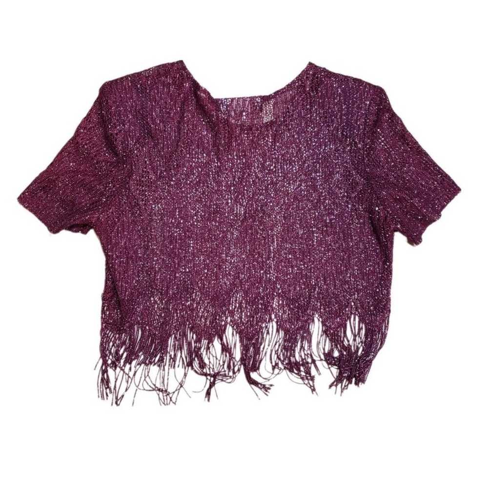 90s Coastal Cowgirl Boho Plum Sheer Metallic Top … - image 2