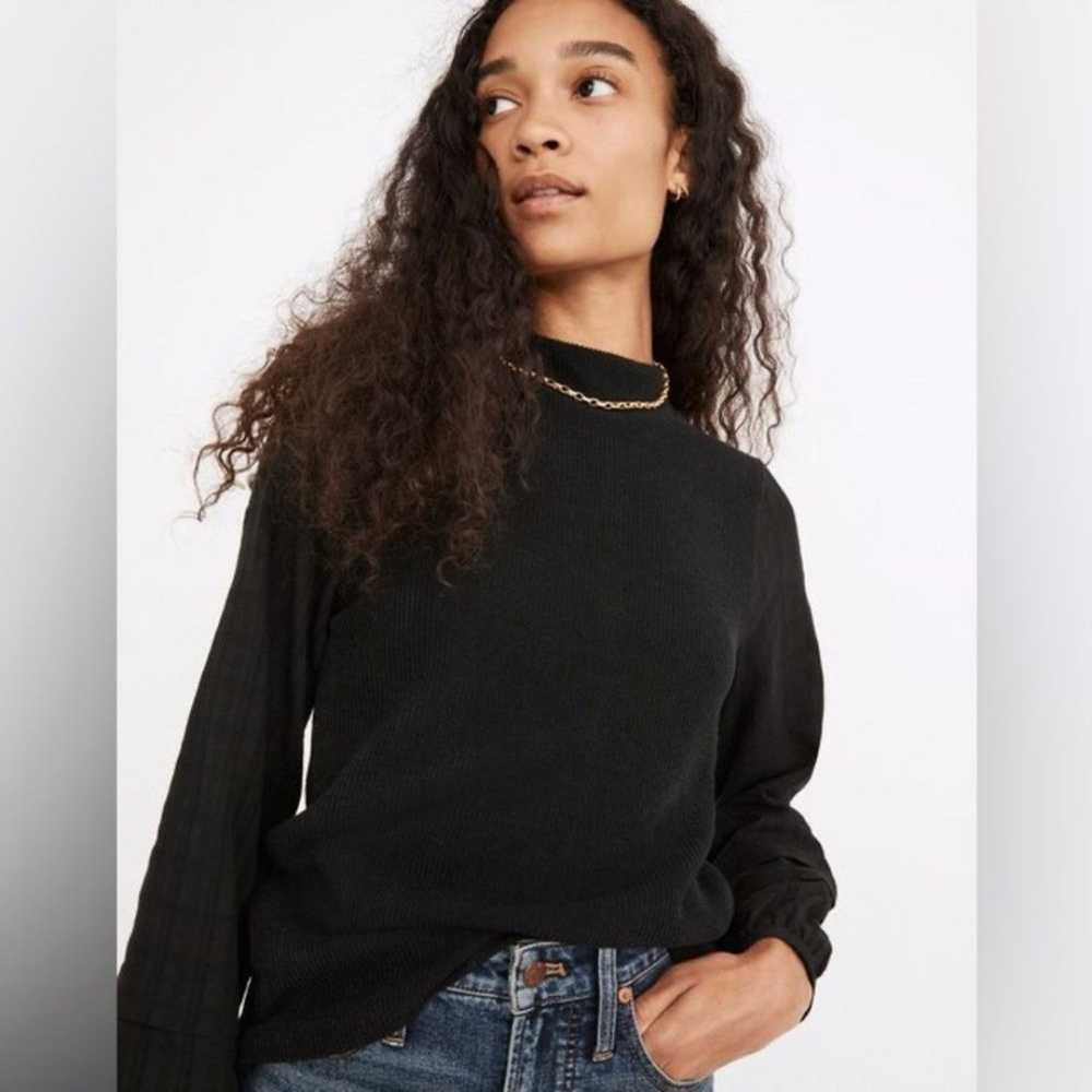 Madewell Weavemix Mockneck Bubble-Sleeve Top - image 1