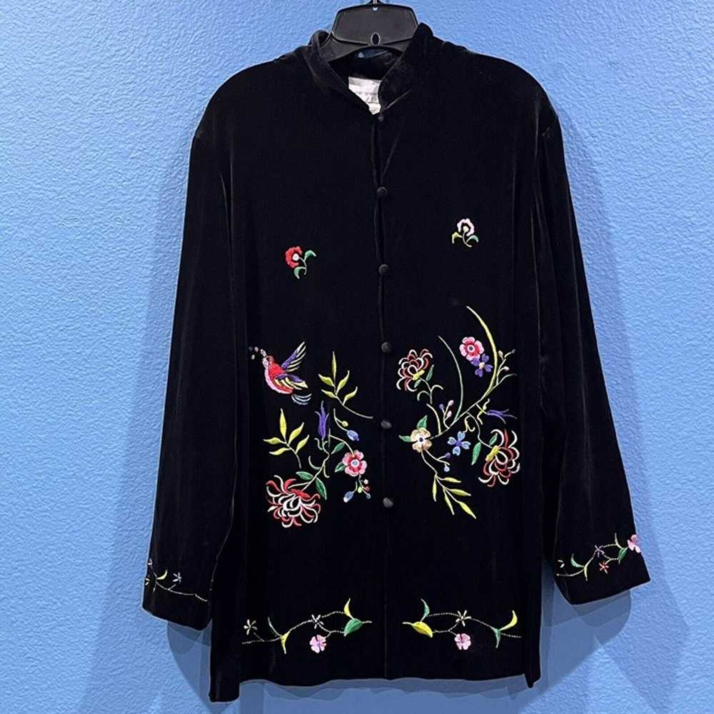 Vintage Susan Graver Black Velvet Kimono Style Em… - image 1