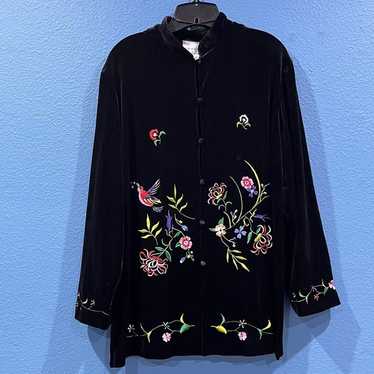 Vintage Susan Graver Black Velvet Kimono Style Em… - image 1