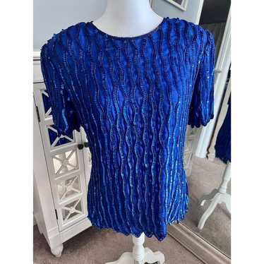 Vintage 80's Laurence Kazar Beaded Sequin Top Lar… - image 1