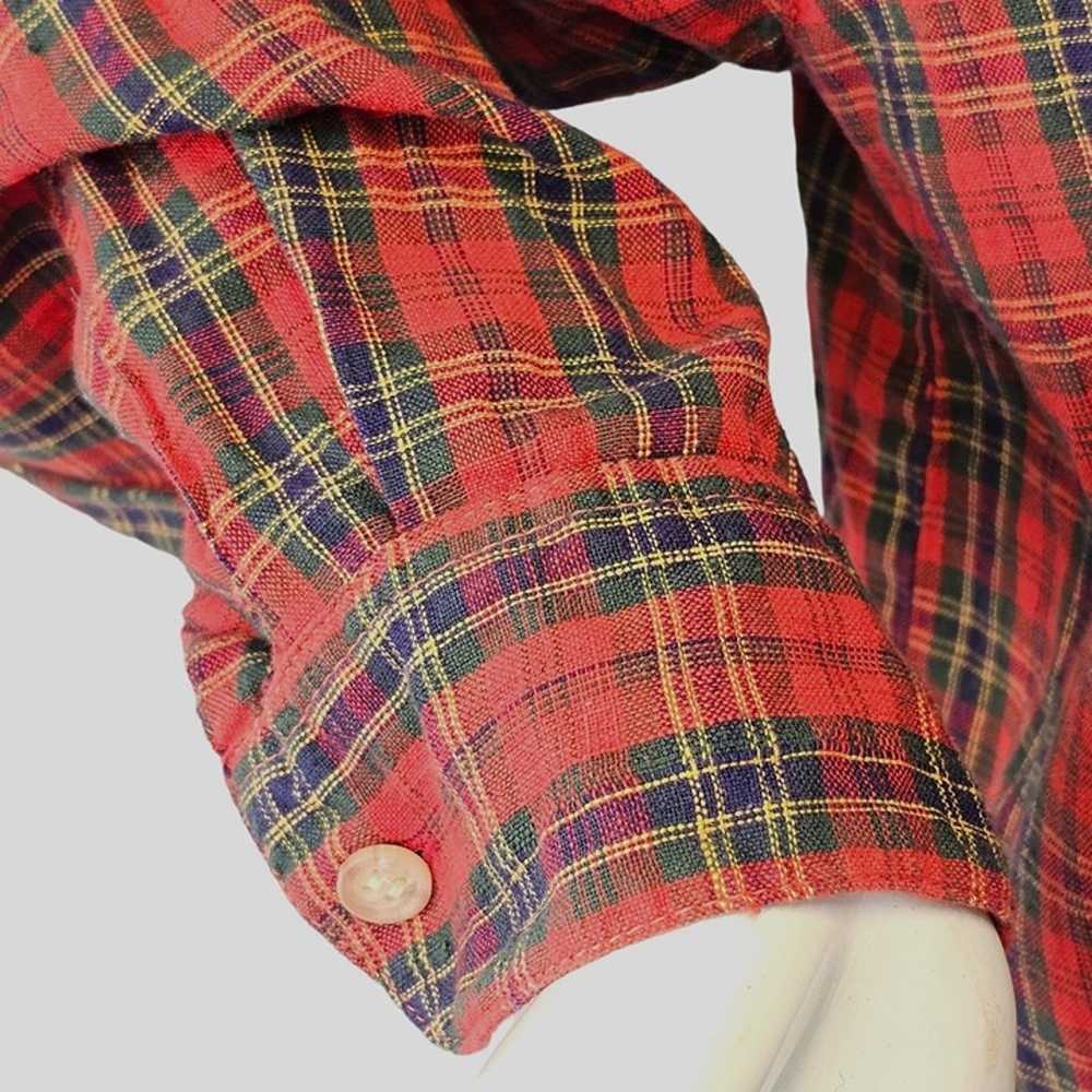 80s Bill Blass Christmas Shirt Red Plaid Patch Ap… - image 10